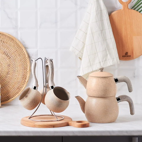 Karaca Biogranit Stahl Plus Bakelit Teekanne und Kaffeekanne Set Kaffee