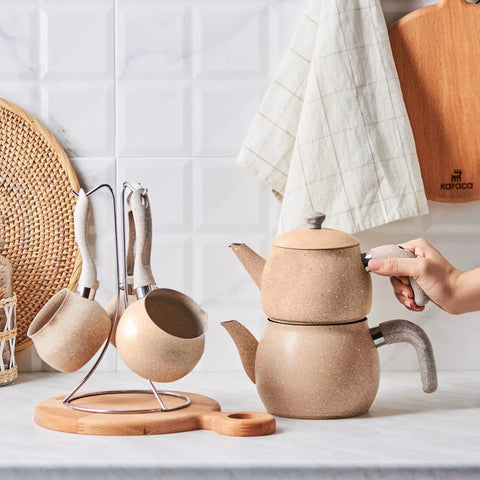 Karaca Biogranit Stahl Plus Bakelit Teekanne und Kaffeekanne Set Kaffee