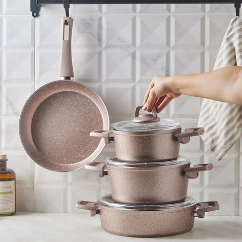 Karaca Biogranit Antik Rose Induktion Kochtopfset, 7-teiliges