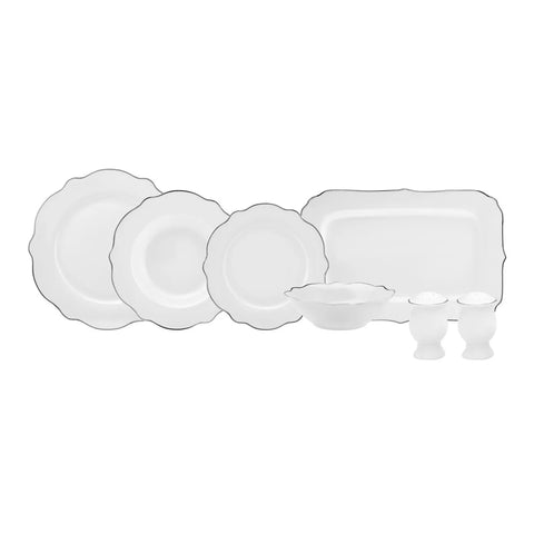 Karaca Daisy Platinium Wave Shape Servierteller 27-teiliges 6 Pers. Geschirr-Set