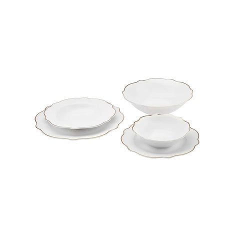 Karaca Daisy Gold Wave Shape tiefe Schüssel 27-teilig 6 Personen Geschirr-Set