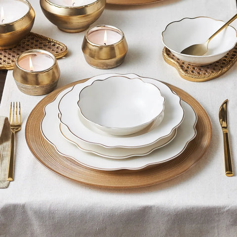 Karaca Daisy Gold Wellenform 24 Teile für 6 Personen Porzellangeschirr