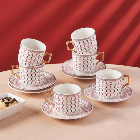 Karaca Jolly Red Ring 6er Set Kaffeetassen 100 ml