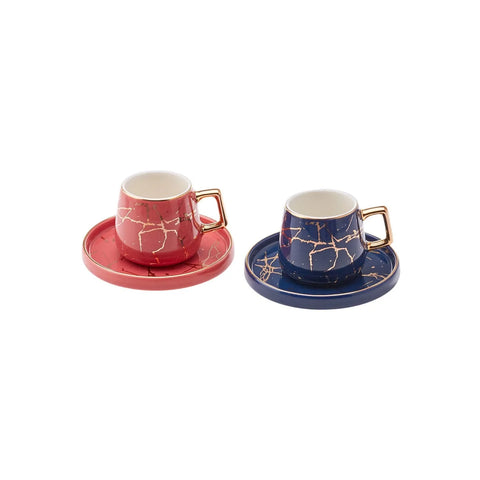 Karaca Marmor Rosa Blau 2er Set Kaffeetassen 80 ml
