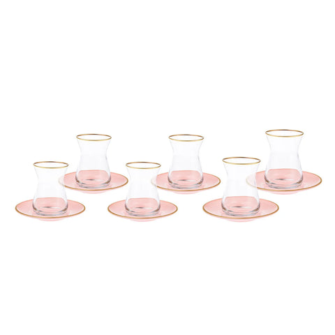 Karaca Retro 12 Teiliges für 6 Personen Teetassen Set Rosa