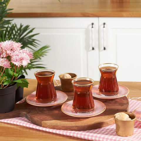 Karaca Retro 12 Teiliges für 6 Personen Teetassen Set Rosa