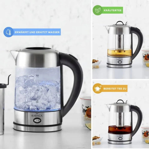 Karaca Glas Kräutertee Kocher mit LED Beleuchtung Inox, 1.7L, 2200W