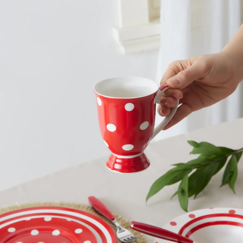 Karaca Polka Dot Rot Weiß Porzellan Tasse 360 ml