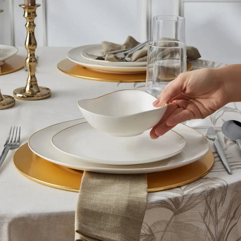 Karaca Middle Streamline Gold 12 Teilig Geschirrset, New Generation Bone