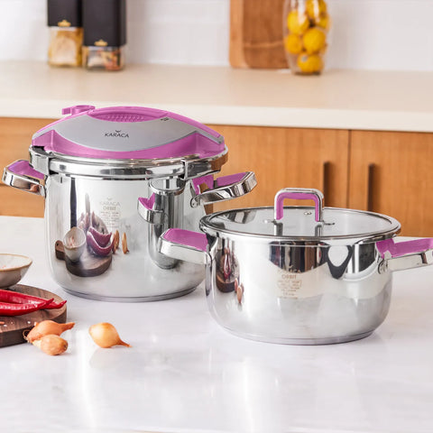 Karaca Orbit Violett Schnellkochtopf Set 4+6 Lt