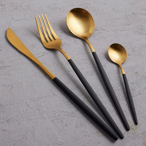 Karaca Raven 16-teiliges Edelstahl-Besteckset für 4 Personen, Schwarzgold