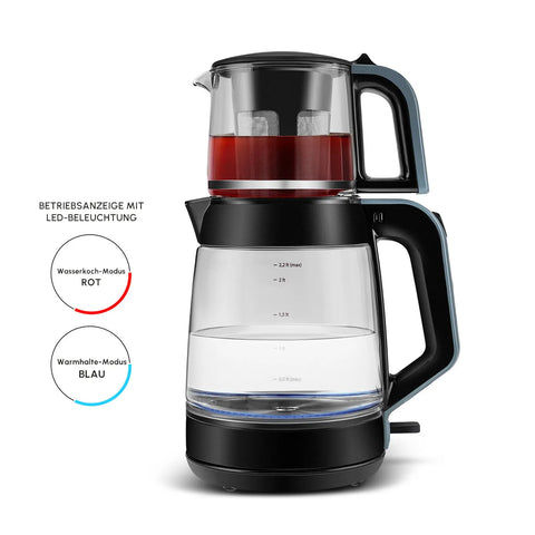 Karaca Glas Tee XL 2in1 Glas Teemaschine und Wasserkocher Ocean Wave