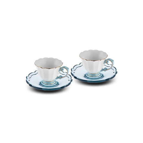 Karaca Samo 2 Personen Türkis Kaffeetasse Set mit Acryl Untertasse 90 ml