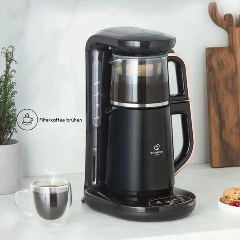 Karaca Caysever Robotea 3 in 1 sprechende Teemaschine Wasserkocher und Filterkaffeemaschine Rosegold