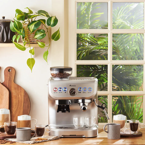  Karaca Coffee Art Barista Kaffeemaschine mit Mühle, Milchaufschäumer, 15 Bar Druck Espresso, Latte, Cappuccino, Americano Maschine 2L