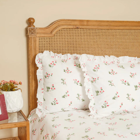 Karaca Home Silvie Rot 100% Baumwolle geraffte Doppel Bettlaken Set