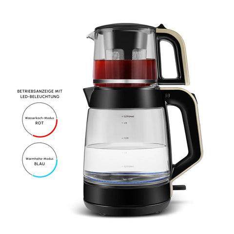 Karaca Glas Tee XL 2in1 Glas Teemaschine und Wasserkocher Creme