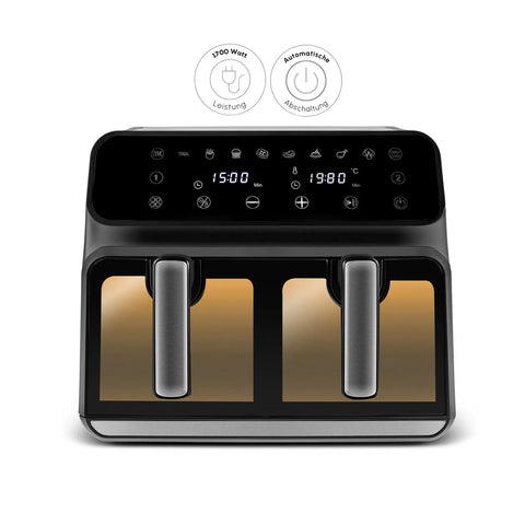 Karaca Multifry XXXL 9 Liter Airfryer mit einer Kammer, Trennwand und Glasfenster