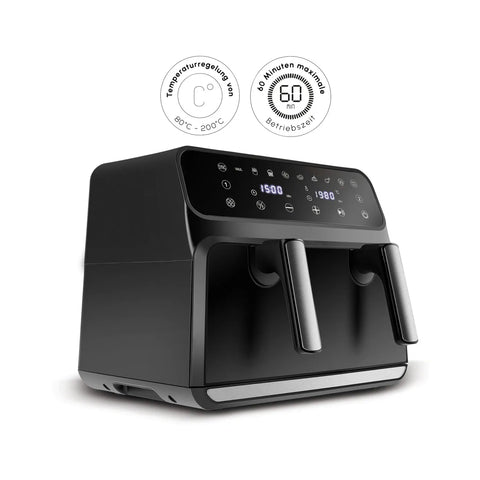 Karaca Multifry XXXL 9 Liter Airfryer mit einer Kammer, Trennwand und Glasfenster