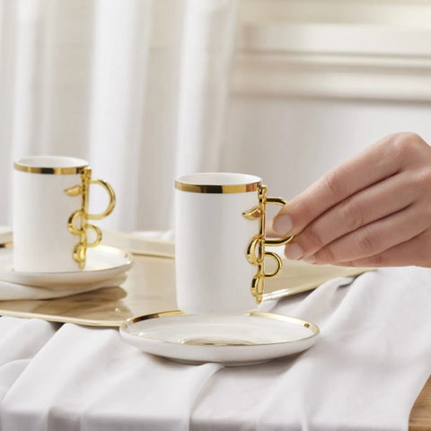 Karaca Sahmeran Weiße Kaffeetasse Set für 2 Personen 100 ml