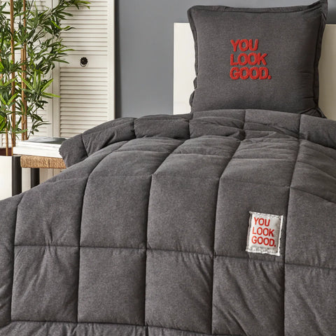 Karaca Motto Anthrazit Cotton Comfort Set 155X220 cm