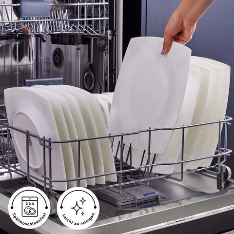 Karaca Fine Pearl Helen 62-teiliges Tafelservice Eckig für 12 Personen