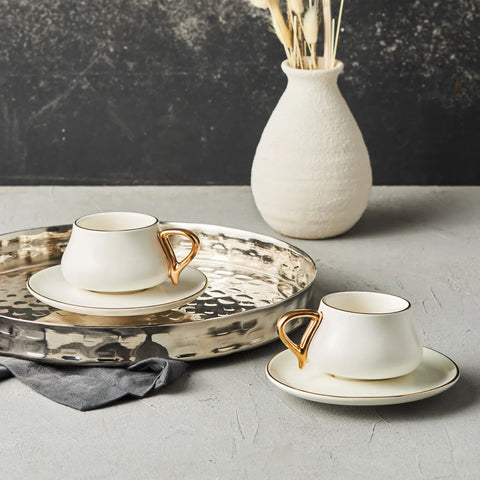 Karaca Senior Kaffeetassen Set, 2 Personen, 90 ml, Weiß 