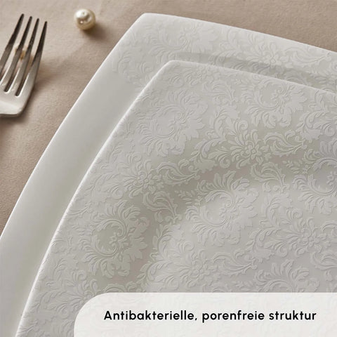 Karaca Fine Pearl Helen 62-teiliges Tafelservice Eckig für 12 Personen