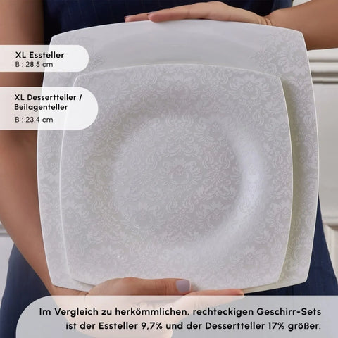 Karaca Fine Pearl Helen 62-teiliges Tafelservice Eckig für 12 Personen