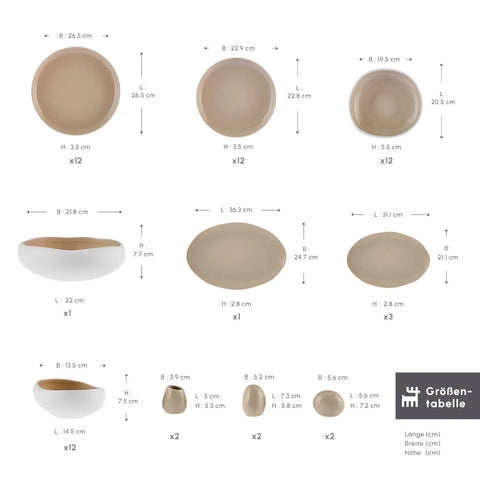 Karaca Streamline Cupid für 12 Personen Geschirr Set, 59 Teilig, Stoneware