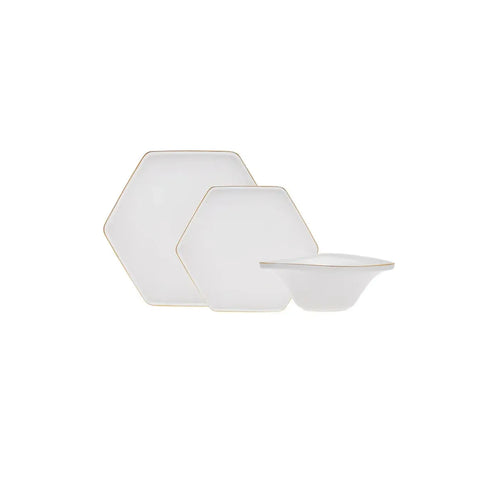 Karaca Streamline Geo New Generation Bone Geschirrset für 4 Personen, 12 teilig, Gold