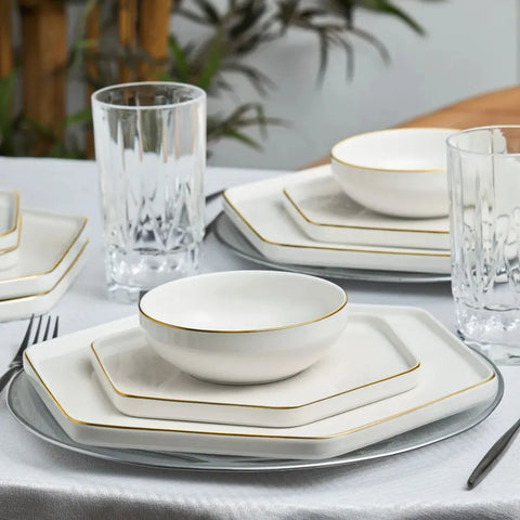Karaca Streamline Geo New Generation Bone Geschirrset für 4 Personen, 12 teilig, Gold