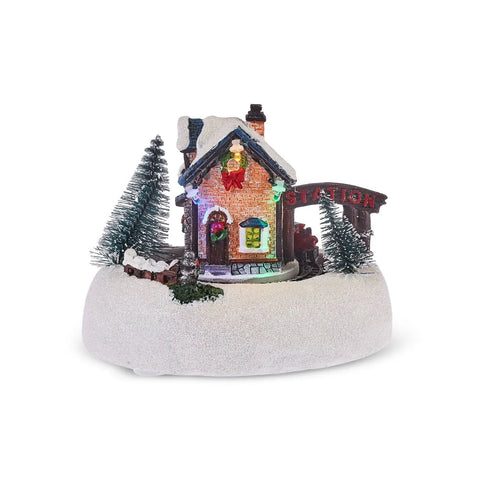 Karaca Weihnachten Beleuchteter Bahnhof, 14,9x12,8x11,5 cm
