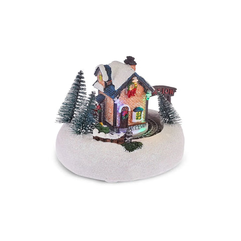 Karaca Weihnachten Beleuchteter Bahnhof, 14,9x12,8x11,5 cm