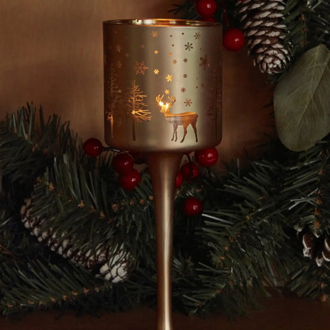 Karaca Home Christmas Helena Gold Glas Kerzenständer 7x20 Cm