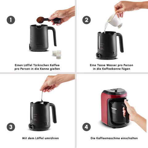 Karaca Hatır Hüps Kaffeemaschine für Türkischen Kaffee-Mokka mit Milch, Rot, 535W
