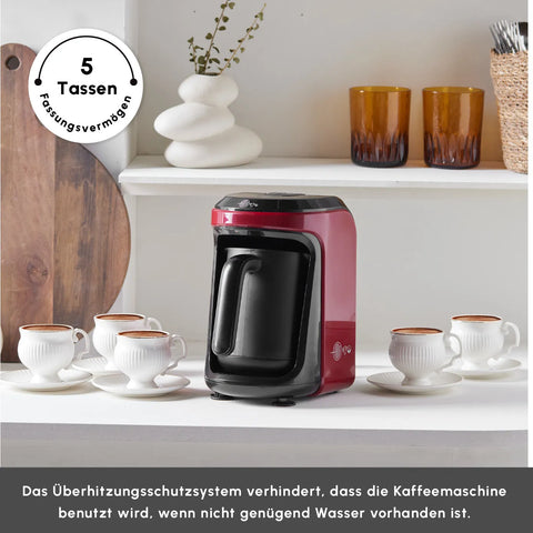 Karaca Hatır Hüps Kaffeemaschine für Türkischen Kaffee-Mokka mit Milch, Rot, 535W