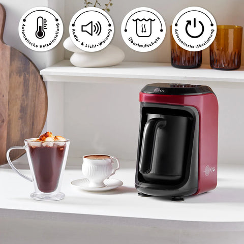 Karaca Hatır Hüps Kaffeemaschine für Türkischen Kaffee-Mokka mit Milch, Rot, 535W