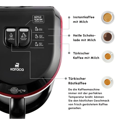 Karaca Hatır Hüps Kaffeemaschine für Türkischen Kaffee-Mokka mit Milch, Rot, 535W