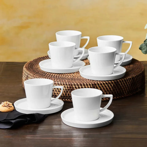 Karaca Salvare für 6 Personen Teetasse und Untertasse Set, 12 Teilig, New Generation Bone, 260 ml, Weiß