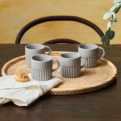 Karaca Sendai für 4 Personen Espresso Türkische Kaffeetasse Set, 4 Teilig, Stoneware, Grau, 120 ml