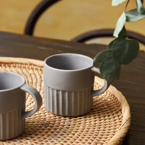 Karaca Sendai für 4 Personen Espresso Türkische Kaffeetasse Set, 4 Teilig, Stoneware, Grau, 120 ml