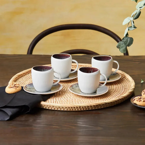 Karaca Galactic Reactive Glaze für 4 Personen Espresso Türkische Kaffeetasse Set, 8 Teilig, Weiß, 100 ml