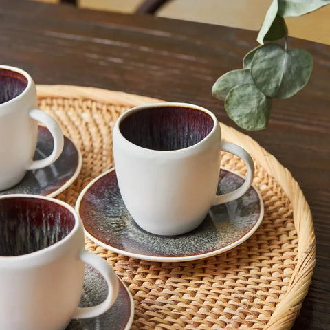 Karaca Galactic Reactive Glaze für 4 Personen Espresso Türkische Kaffeetasse Set, 8 Teilig, Weiß, 100 ml