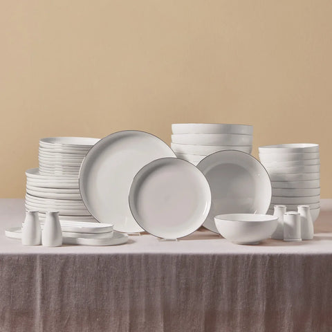 Karaca Favaro Streamline für 12 Personen Geschirrset, 56 Teilig, New Generation Bone, Platin