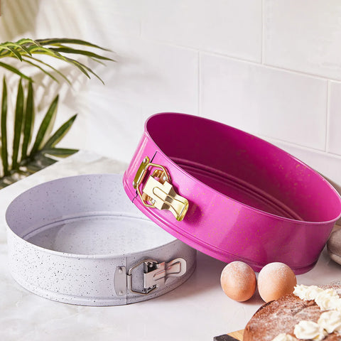 Karaca Süper Tortenform Set, 2 Teilig, Grau Fuchsia, 28-24 cm