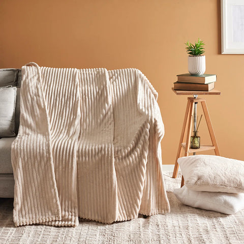 Karaca Ruby Stripe Wellsoft Einzel Decke, Ecru