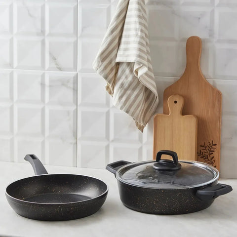 Karaca Biogranite Induktions Kochgeschirr, 3 Teilig, Schwarz Gold