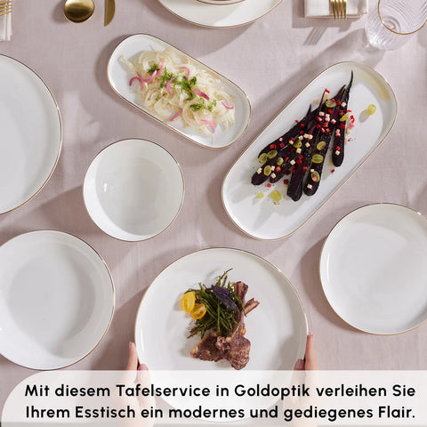 Karaca Favaro Streamline für 12 Personen Geschirrset, 56 Teilig, New Generation Bone, Gold 