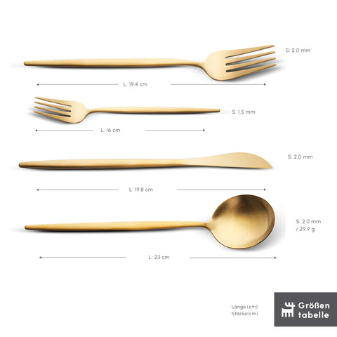 Karaca Bella Matte Gold Besteck Set für 6 Personen, 24 Teilig